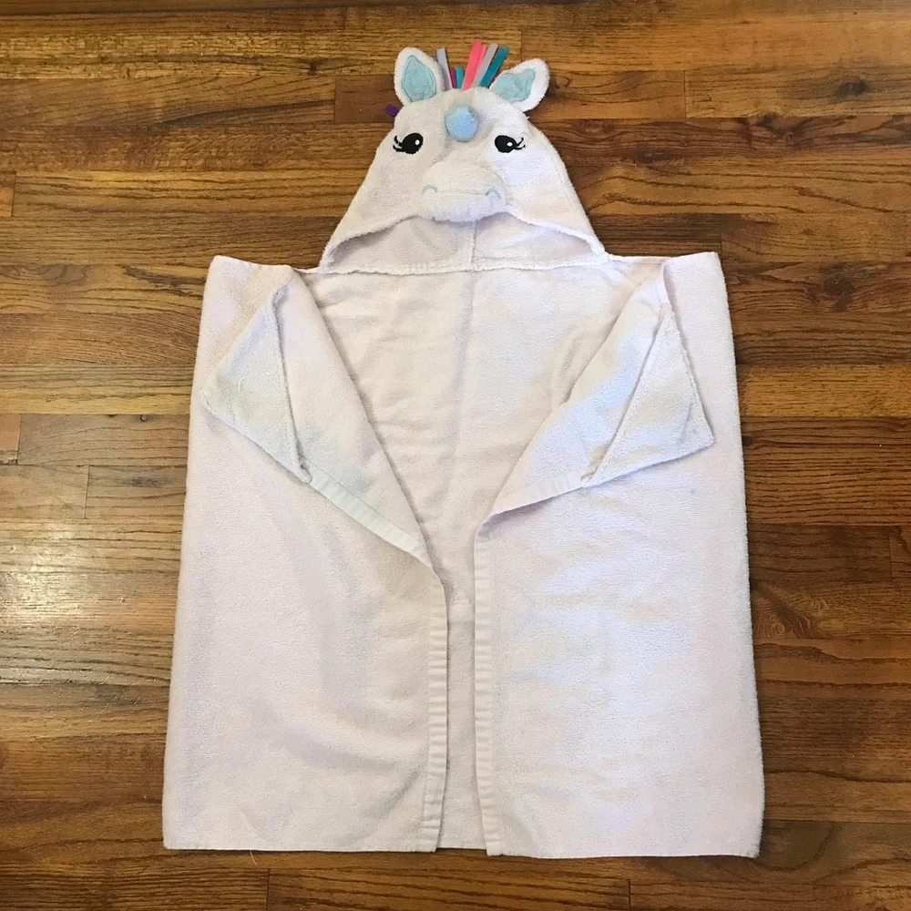 Girls Kids Bath Towel Wrap Cover Hooded Hoodie Unicorn Design Terry Clo Ribbons